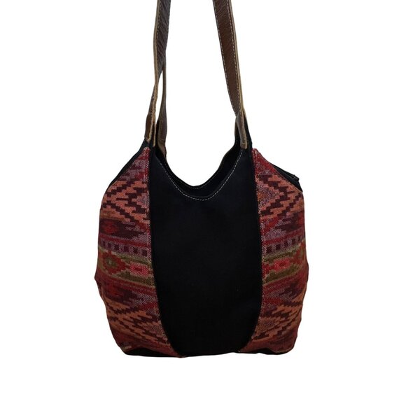 Pokoloko Women’s Multicolor Fabric & Leather Boho Pattern Handmade Tote Bag Sz M - Picture 3 of 10